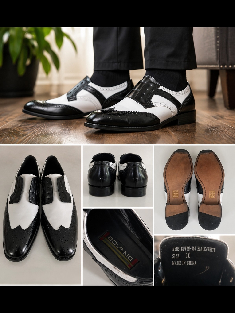 Bolano Men's Black & White Wingtip Oxfords